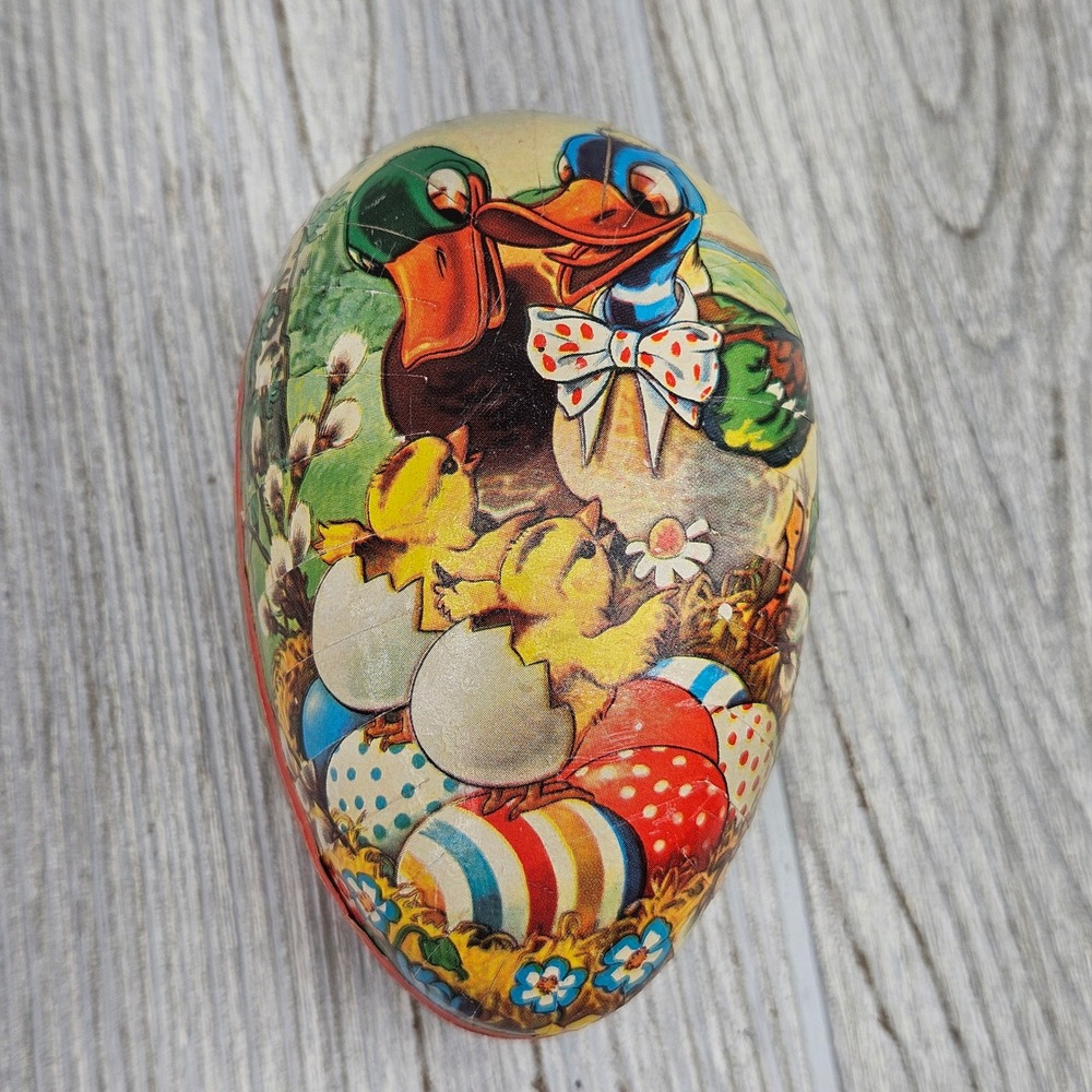 Vintage Western Germany Easter Egg Cardboard Candy Container Duck Chick Litho